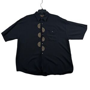 Vintage Men's Shirt by Hersi Valdise Black Rayon‎ Embroidered Button Down-XL